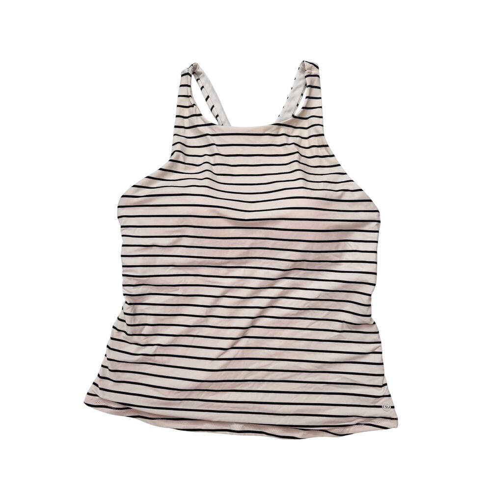 CALIA High Support Tankini Swim Top White Black Stripe Size Large WSA23302PRT
